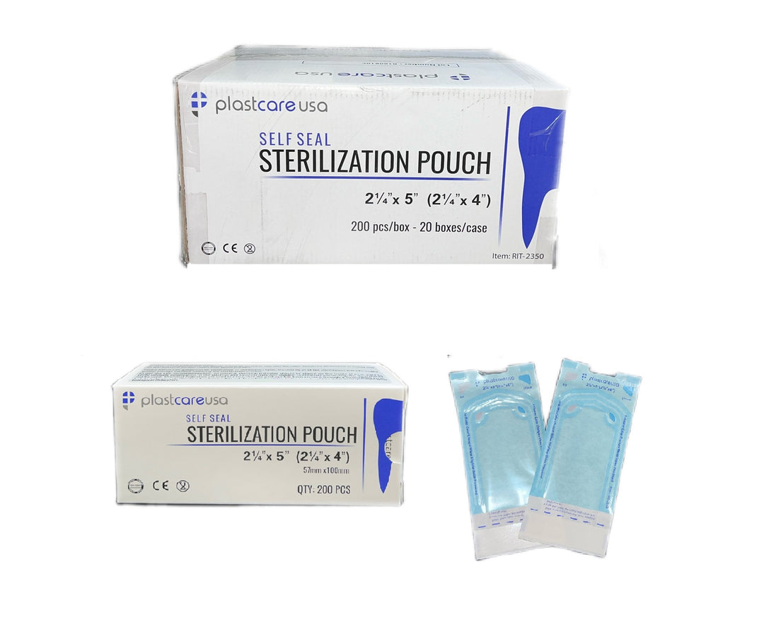 PlastCare USA Self Seal Sterilization Pouches 2.25 x 5 - Bulk 4000/Bx RIT-2350-20 - Medical-Grade Dental Sterilization Bags with Indicators - Universal Size for Instruments - Secure Self-Sealing Closure