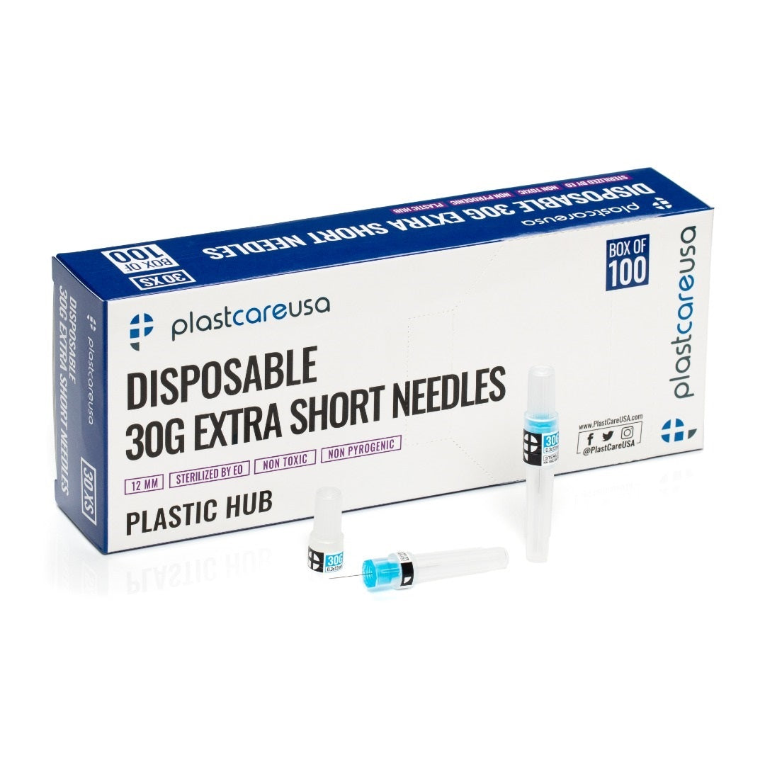 Plastcare USA 30G Extra Short Blue Hub Needles - 100/Bx - Precise Dental Anesthetic Injections - Sterile and Comfortable