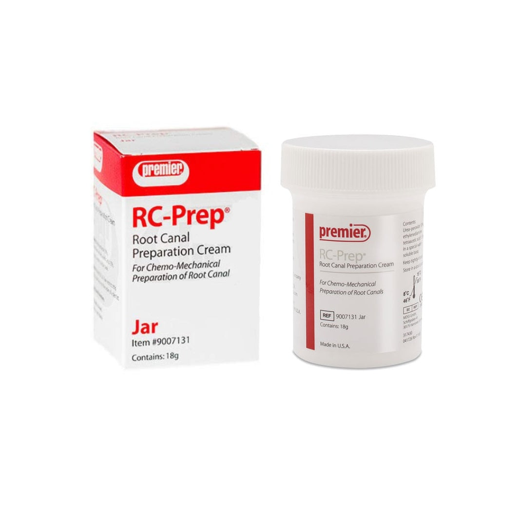 Premier RC-Prep Root Canal Preparation Cream 18g Jar 9007131 - Advanced chemo-mechanical solution for efficient root canal procedures. Glycol, urea peroxide, and EDTA formulation. Water-soluble base, smooth instrumentation. Apex locator compatible. 18g jar for precise application. Trust Premier for superior root canal care.