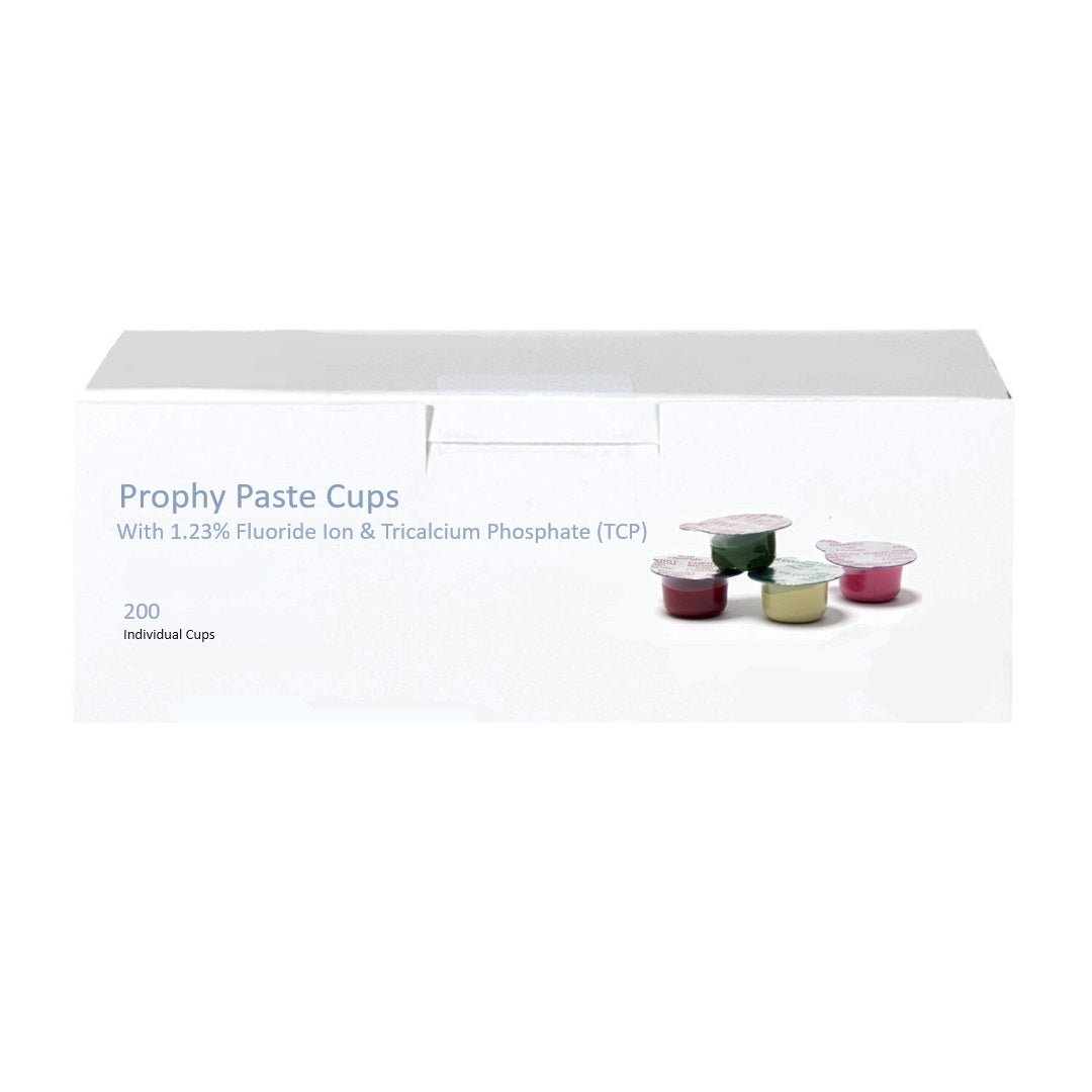 Prophy Paste Coarse Grit Assorted Cups with 1.23% Fluoride & TCP 200/Bx: Effective dental cleaning with fluoride for polishing & stain removal.