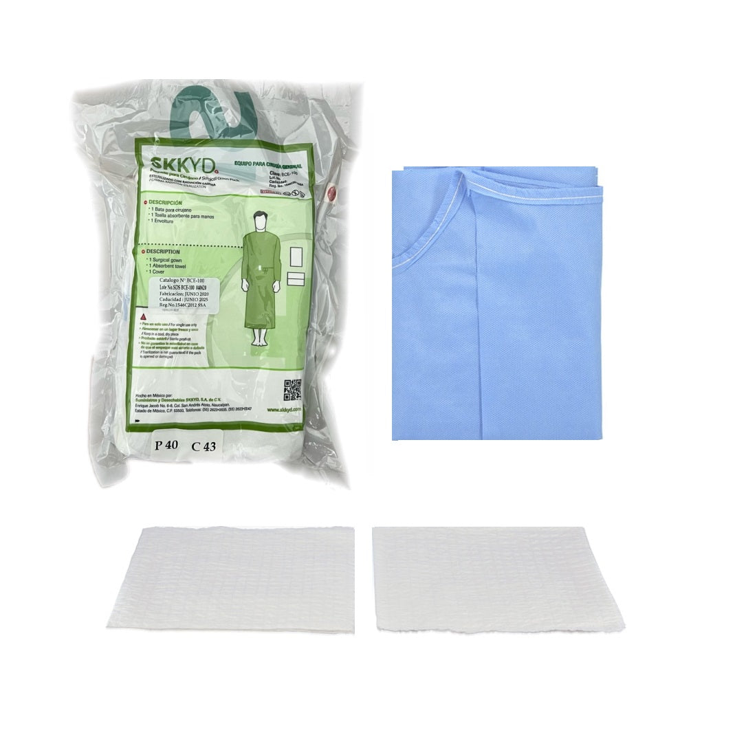 SKKYD Surgical Gown AAMI Level 3 Sterile Blue Kit BCE-100 - Disposable Surgical Attire with Non-Woven Material, Adjustable Cuffs, and ISO Certifications - Buy Now for Premium Protection!