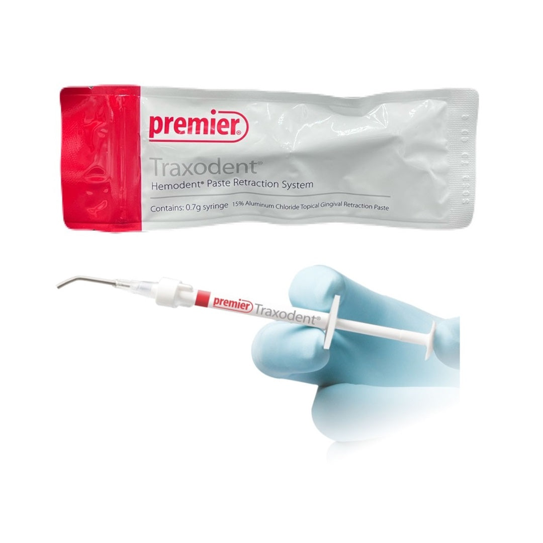 Premier Traxodent Hemodent Paste Retraction System Syringe 1/Pk 9007093-01 - Dental Retraction System, Hemostatic Retraction Paste, 15% Aluminum Chloride, Easy-to-Use, Clean Rinsing, Bendable Tips, Gingival Retraction, Hemostasis