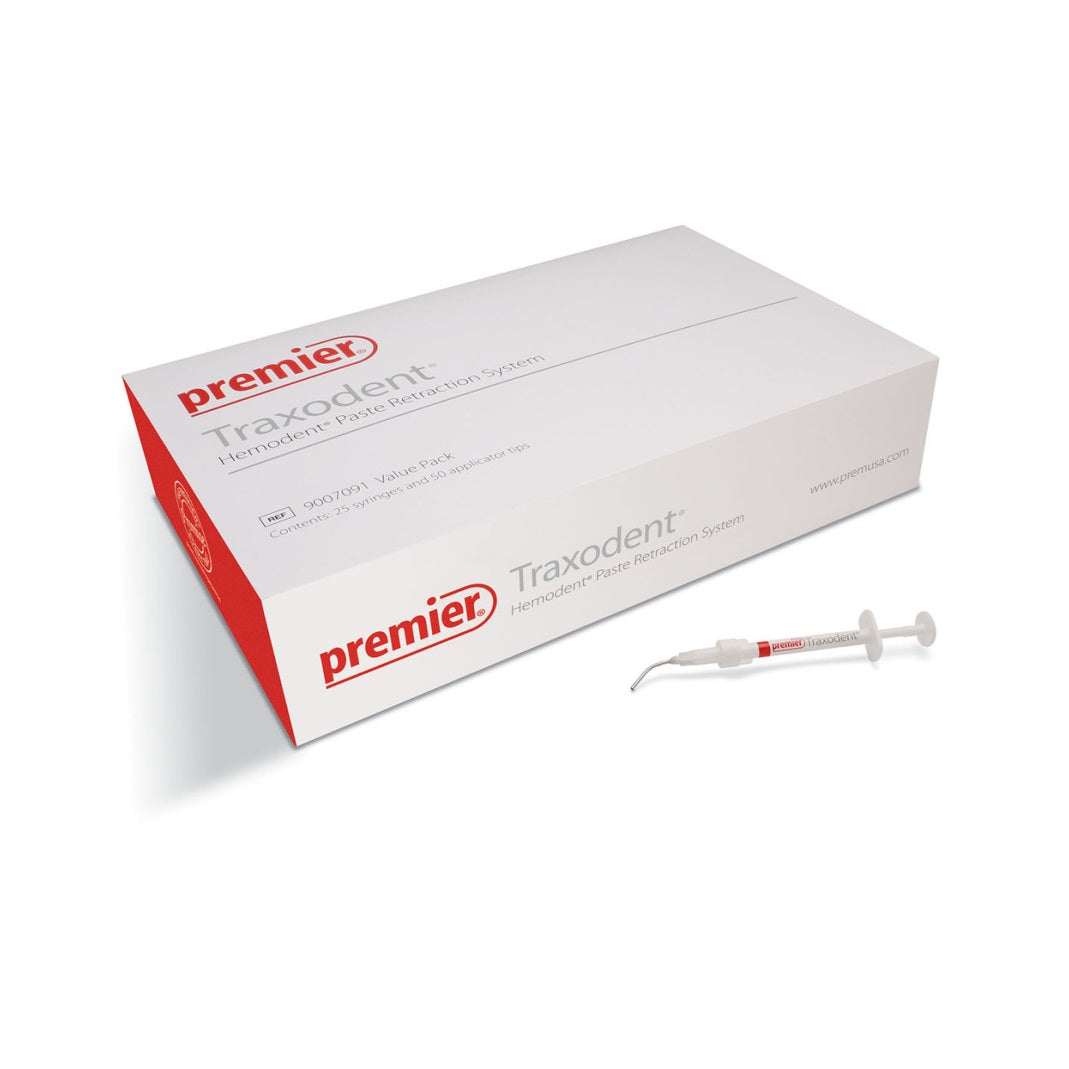 Premier Traxodent Hemodent Paste Retraction System Value Kit 25/Pk 9007091 - Dental Retraction System, Hemostatic Retraction Paste, 15% Aluminum Chloride, Easy-to-Use, Clean Rinsing, Bendable Tips, Gingival Retraction, Hemostasis