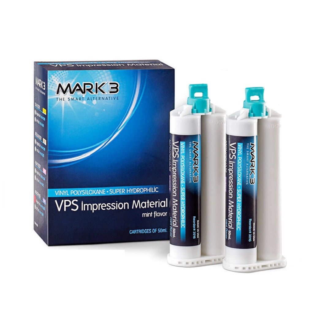 MARK3 VPS Impression Material Light Body Fast Set 2 x 50ml Cartridges 3011-2 - Dental VPS Impression Material with Mint Flavor for Accurate Impressions. Fast-Setting Dental Impression Cartridges for Teeth and Gums.